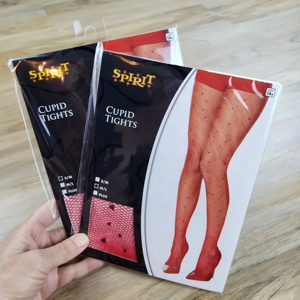 🔸️NWT Red w/Hearts Fishnet Tights Small/Medium